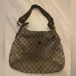 Vintage Gucci leather and Canvas Shoulder bag.
